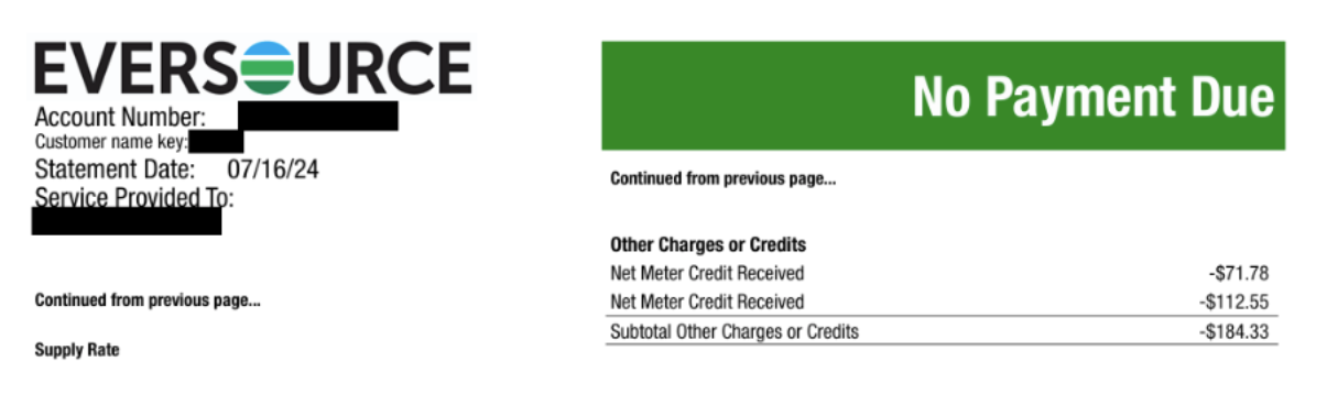 Eversource electric bill detail.