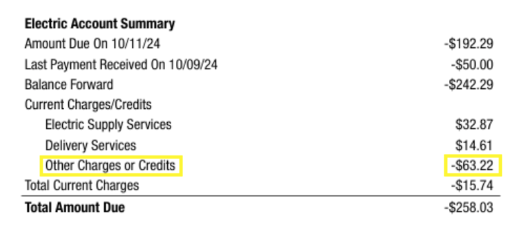 Eversource electric bill detail.