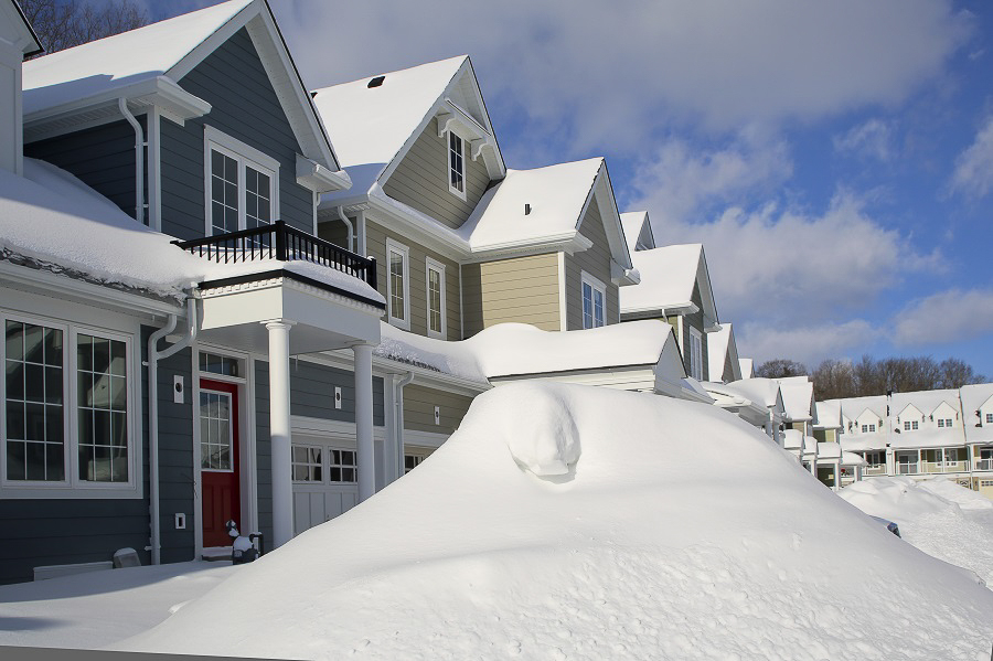 snow and houses