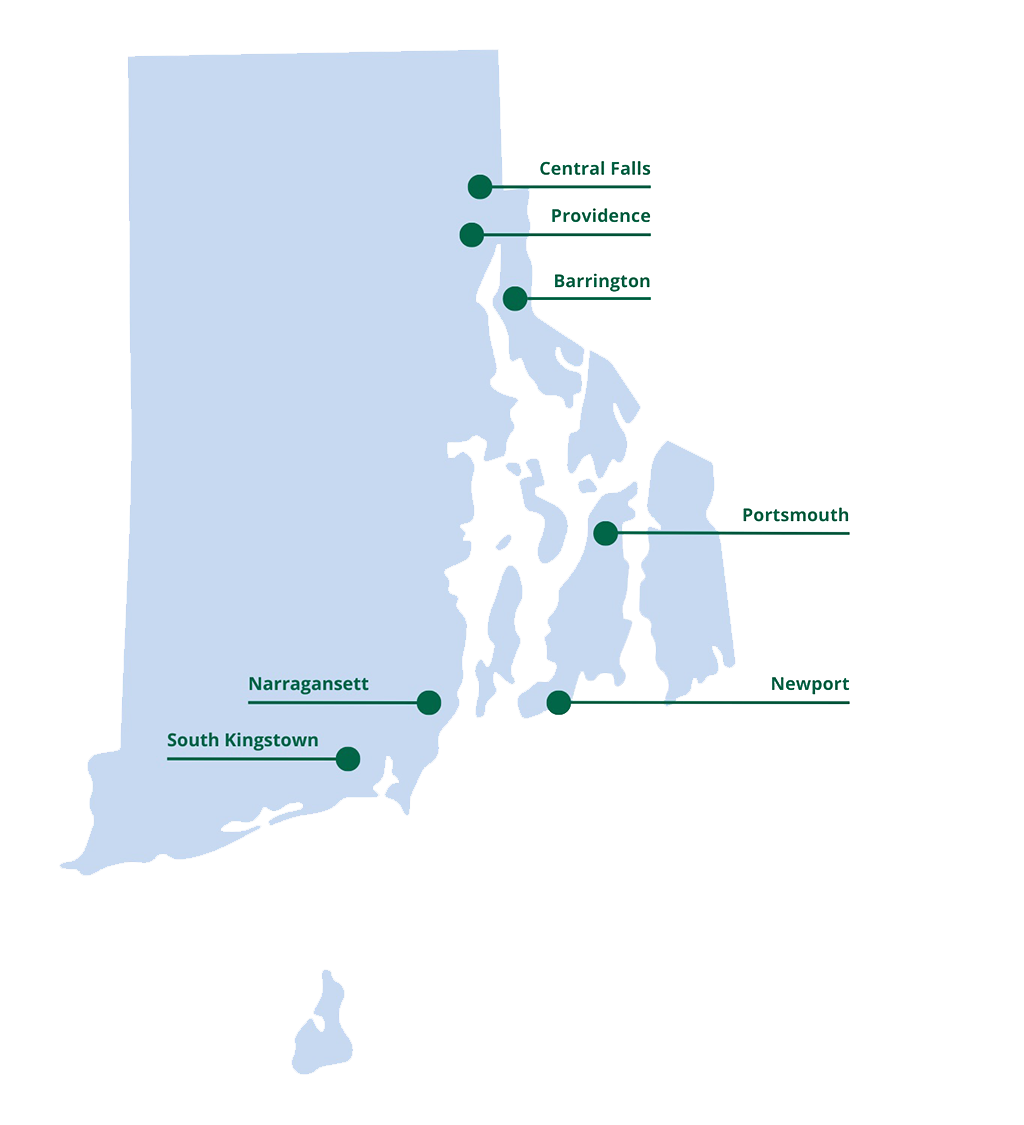 Map of Rhode Island towns with GMA programs